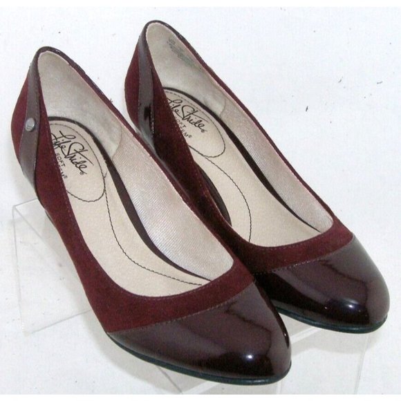 Lifestride Dreams burgundy man made almond toe slip on wedge heels 8M 38 - Picture 2 of 10